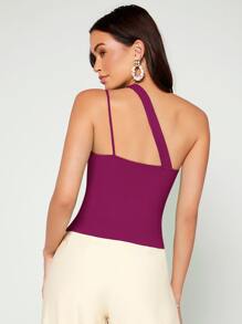 SHEIN BAE 單肩鏤空上衣 - 中紫紅色 - 查看 2