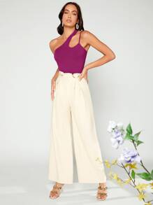 SHEIN BAE 單肩鏤空上衣 - 中紫紅色 - 查看 3