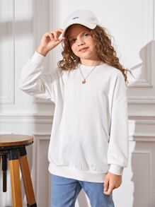 SHEIN 女孩標語和卡通圖案落肩袖套頭衫 - 白色 - 查看 4