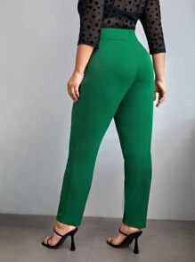 SHEIN Privé Plus High Waist Button Front Trousers - Green - View 5