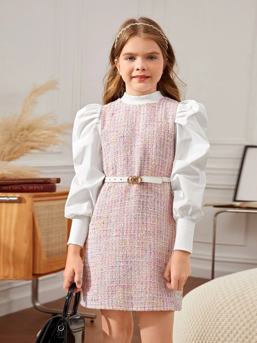 SHEIN Đầm Gái Dây kéo Khối Màu Ăn mặc đẹp - Màu Hồng baby - Xem 1