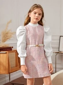 SHEIN Đầm Gái Dây kéo Khối Màu Ăn mặc đẹp - Màu Hồng baby - Xem 5