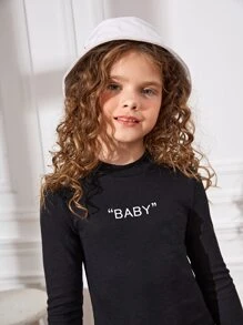 SHEIN Tween Girl Letter Graphic Slit Hem Dress - Black - View 5