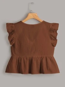 Soleia 蝴蝶袖荷葉邊下擺上衣 - 咖啡棕 - 查看 2