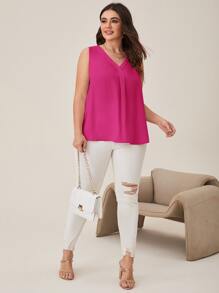 SHEIN Clasi Áo sơ mi Plus Size màu trơn Giải trí - Màu Hồng Tươi - Xem 4