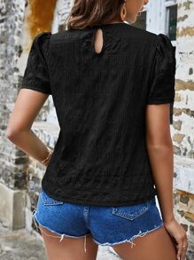 SHEIN VCAY Blusa con textura unicolor de manga farol - Negro - Ver 2