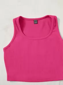 SHEIN EZwear Summer Sets Scoop Neck Tank Top And Track Shorts - Hot Pink - View 4