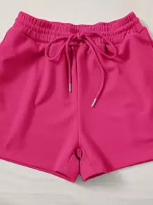 SHEIN EZwear Summer Sets Scoop Neck Tank Top And Track Shorts - Hot Pink - View 5