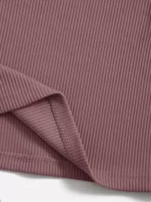 SHEIN Essnce Top súper corto & Vestido ajustado tejido de canalé - Rosa vieja - Ver 4