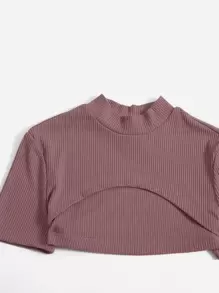 SHEIN Essnce Top súper corto & Vestido ajustado tejido de canalé - Rosa vieja - Ver 5