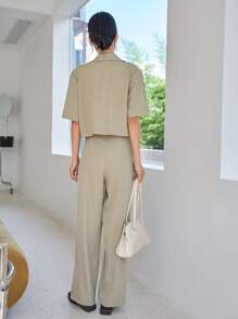 DAZY Bộ âu phục nữ Túi Nút phía trước màu trơn Giải trí - Màu be - Xem 2