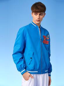 TOM & JERRY X SHEIN Men Letter & Cartoon Graphic Drop Shoulder Bomber Jacket - Blue - View 6