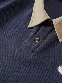 Manfinity Hypemode Áo thun có cổ Nam Đắp vá Khối Màu Giải trí - Màu xanh hải quân - Xem 3