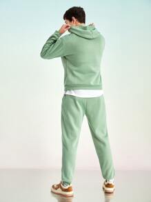 SHEIN X MOHA 男士落肩袖袋鼠口袋連帽衫和運動褲 - 薄荷綠 - 查看 2