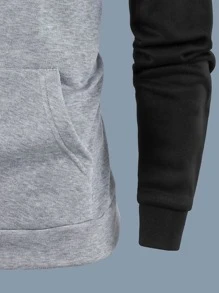 Manfinity 男士撞色字母圖案袋鼠口袋加絨內裏抽繩連帽衫 - 彩色 - 查看 4