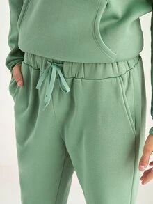 SHEIN X MOHA 男士落肩袖袋鼠口袋連帽衫和運動褲 - 薄荷綠 - 查看 5