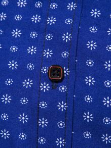 Manfinity Mode Nam Allover In hoa Slim Fit tay ngắn cài nút lên đồ họa làm việc sơ mi giản dị cho chồng - Xanh đậm - Xem 5