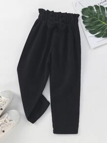 Toddler Girls Paperbag Waist Trousers - Black - View 1