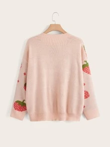 SHEIN Qutie 大码女式休闲落肩草莓图案毛衣，秋冬款 - 彩色 - 查看 2