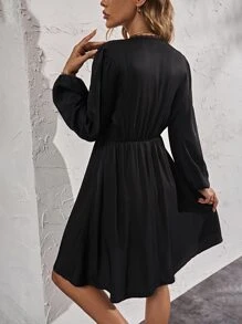 SHEIN Clasi Đầm Tương phản ren Trọn gói màu trơn Thanh lịch - màu đen - Xem 2