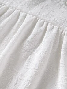 SHEIN 年轻女孩 Pom Pom 饰边彼得潘领荷叶边袖连衣裙