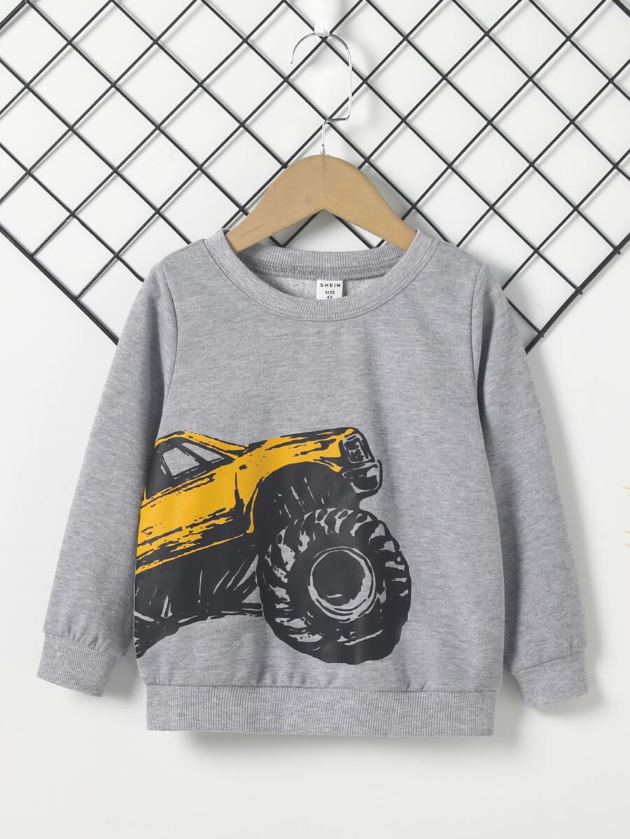Toddler Boys Car Print Sweatshirt - Grey - View 1
