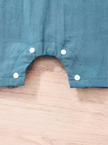 SHEIN 男嬰恐龍刺繡紐扣半開襟連身短褲 - 水鴨藍 - 查看 3
