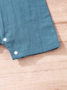 SHEIN 男嬰恐龍刺繡紐扣半開襟連身短褲 - 水鴨藍 - 查看 4