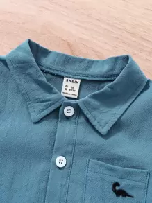 SHEIN 男嬰恐龍刺繡紐扣半開襟連身短褲 - 水鴨藍 - 查看 5