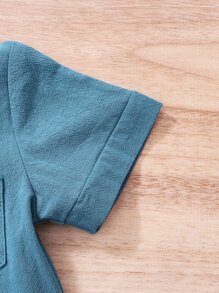 SHEIN 男嬰恐龍刺繡紐扣半開襟連身短褲 - 水鴨藍 - 查看 7