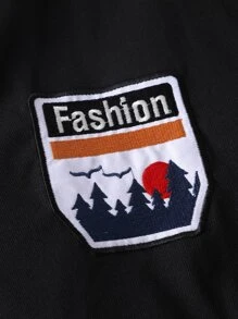 Aesthetic Post Áo khoác Nam Nghề thêu Túi Nút phía trước Khối Màu Lá thư Sẵn sàng - Đen và trắng - Xem 4