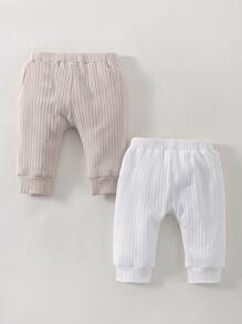 SHEIN 2 Pantalones Sólidos Para Bebé Recién Nacido Niño - Multicolor - Ver 4