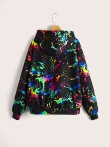SHEIN EZwear Splash Ink Print Drop Shoulder Hoodie In Fall/Winter - Multicolor - View 2
