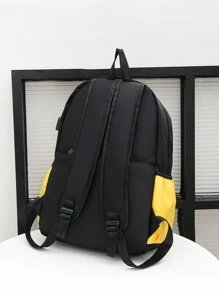 3pcs Colorblock Letter Patch Decor Functional Backpack Set School Bag Set For Graduate, Teen Girls, Freshman, Sophomore, Junior & Senior In College, University & High School, Perfect For Outdoors ,Travel & Back To School - Multicolor - View 2