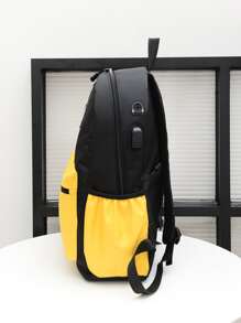 3pcs Colorblock Letter Patch Decor Functional Backpack Set School Bag Set For Graduate, Teen Girls, Freshman, Sophomore, Junior & Senior In College, University & High School, Perfect For Outdoors ,Travel & Back To School - Multicolor - View 5