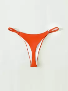 SHEIN Swim Summer Beach Neon-Orange Ring Linked Thong Bikini Bottom, Vacation Swimwear, Bathing Suit - Orange - View 2