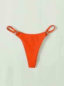 SHEIN Swim Summer Beach Neon-Orange Ring Linked Thong Bikini Bottom, Vacation Swimwear, Bathing Suit - Orange - View 3