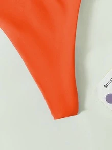 SHEIN Swim Summer Beach Neon-Orange Ring Linked Thong Bikini Bottom, Vacation Swimwear, Bathing Suit - Orange - View 4