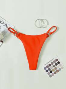 SHEIN Swim Summer Beach Neon-Orange Ring Linked Thong Bikini Bottom, Vacation Swimwear, Bathing Suit - Orange - View 5