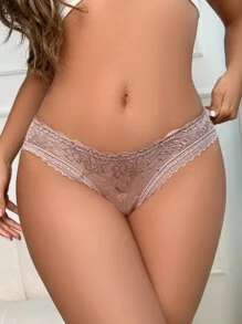 Floral Lace Butterfly Applique Scallop Trim Panty Lingerie