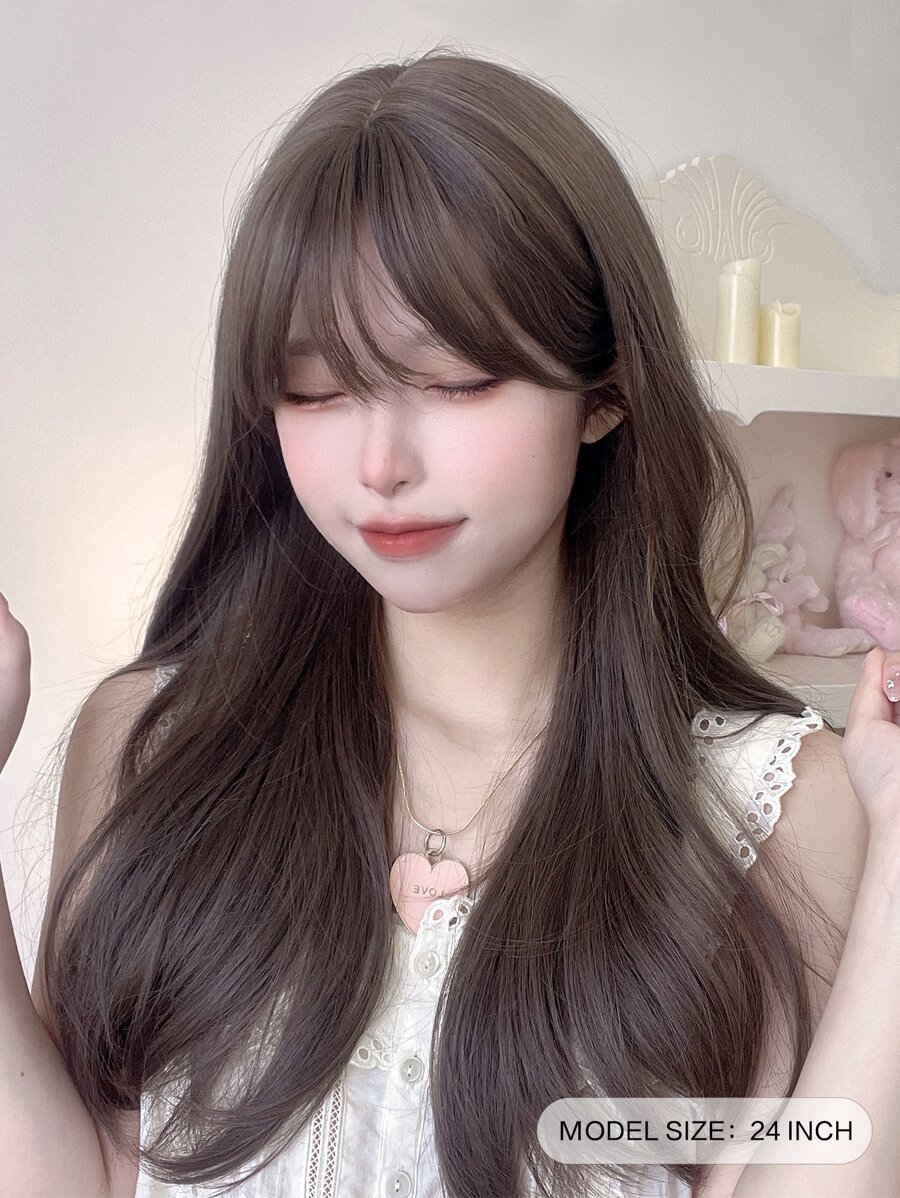 alicegarden 24 Inch Long Synthetic Wig, Natural Straight Style, Stunning Brown Color, With Bangs, Suitable For Women's Daily, Party, Cosplay Use, Natural And Durable, Women's Wig Gift (Accessories Not Included), Halloween