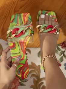 Dép xăng đan đế vuông đế bằng cho nữ, dép lê nữ kiểu dáng ngày lễ nhiều màu sắc, giày đế bằng cỡ lớn mùa hè thông thường - Trong sáng - Xem 1