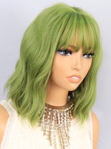 合成耐热假发多色 14 英寸波浪发全机器制造日常用于女性角色扮演自然外观优质合成柔软假发 - 綠色 - 查看 6