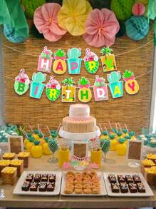 1 set Bandera decorativa papel tire moderno con dibujos animados y letra para casa - Multicolor - Ver 2