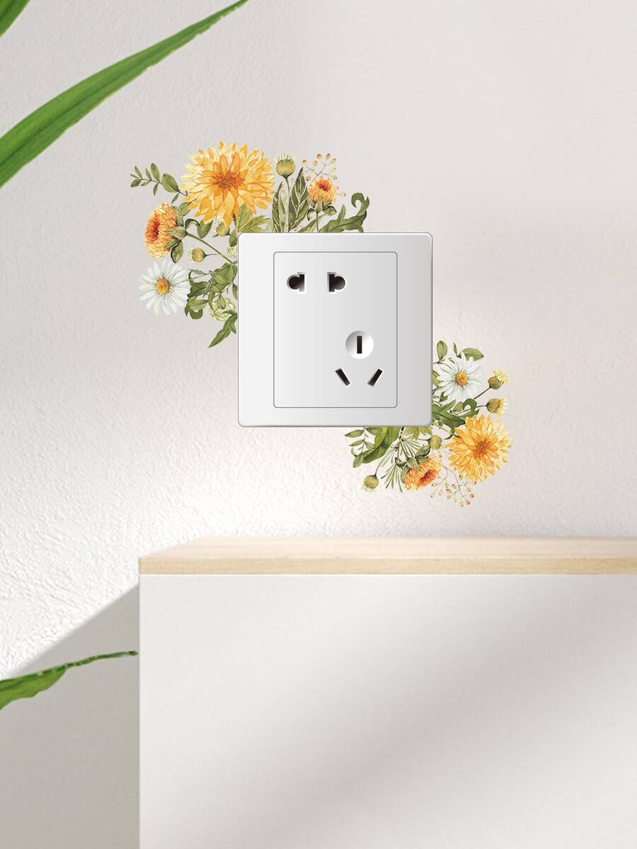 1 pieza Pegatina de pared de enchufe de interruptor con patrón de flor - Multicolor - Ver 1