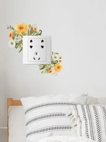 1 pieza Pegatina de pared de enchufe de interruptor con patrón de flor - Multicolor - Ver 2