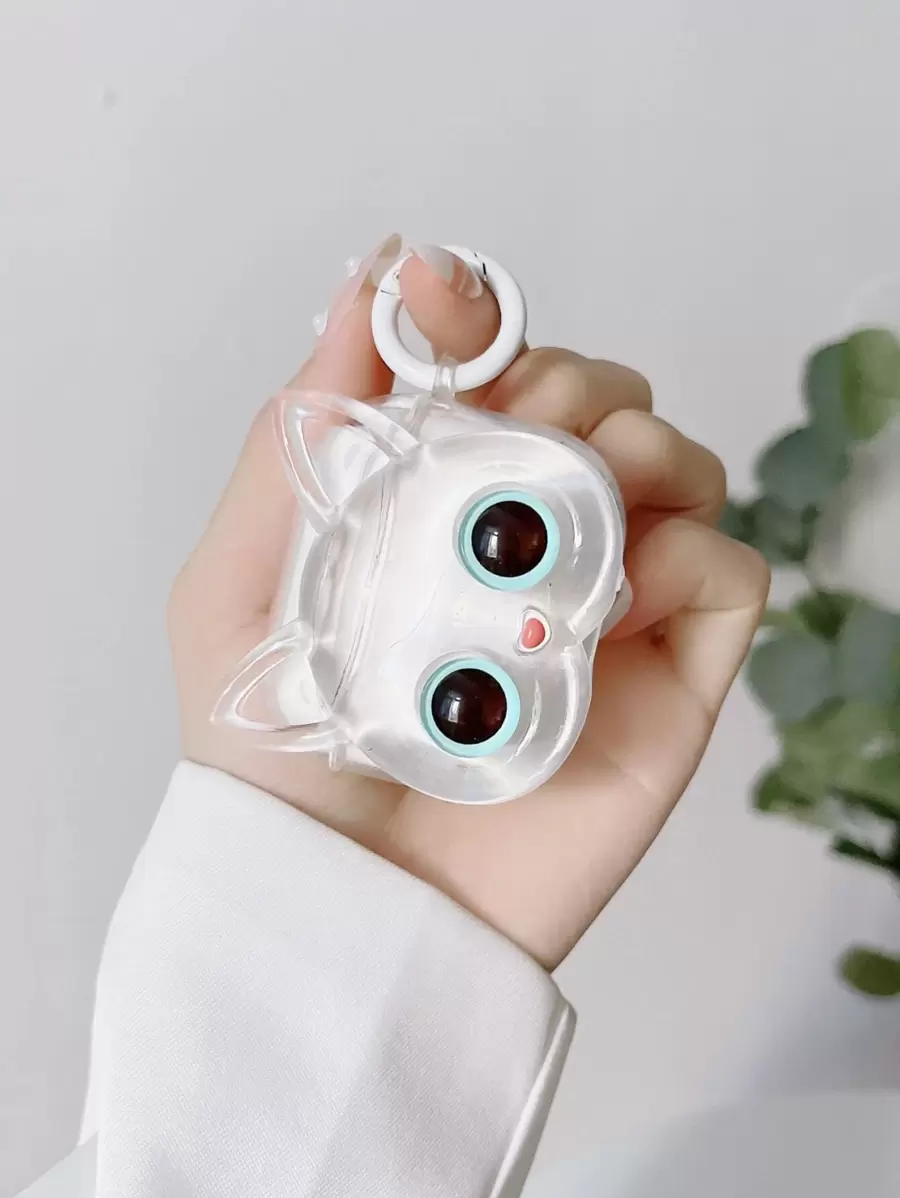 可愛的3d獨角貓設計圓扣耳機盒套,兼容apple Airpods Airpods1/2 Airpods Pro - 無色 - 查看 1