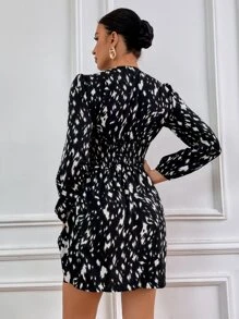 Chiquease 滿版印花燈籠袖連衣裙 - 黑與白 - 查看 2