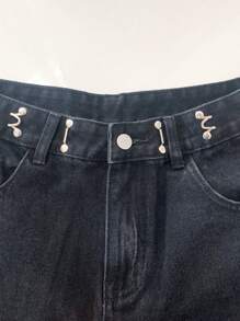 DAZY Quần jean ống đứng lưng cao - màu đen - Xem 8