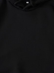 INAWLY 纯色袋鼠口袋保暖内衬抽绳连帽衫，长袖上衣 - 黑色 - 查看 4